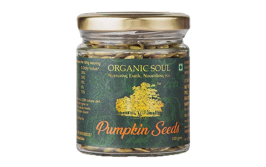 Organic Soul Pumpkin Seeds    Glass Jar  100 grams